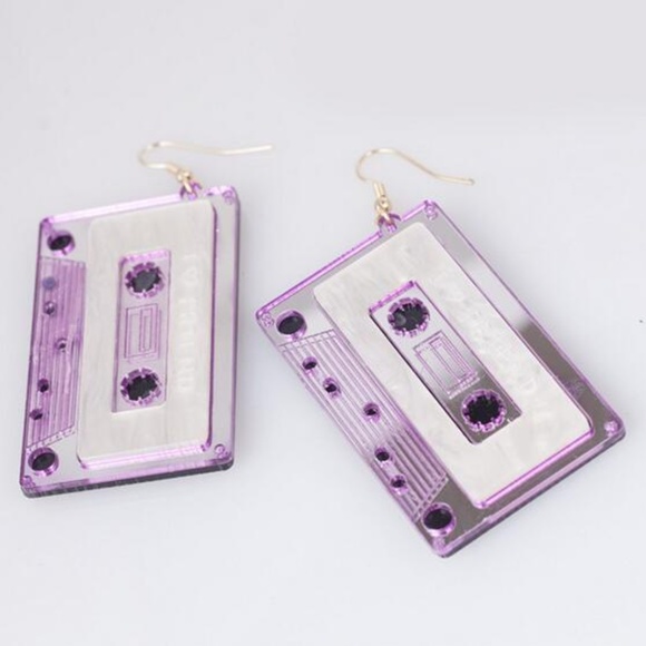 Jewelry - Purple Acrylic Cassette Tape Earrings